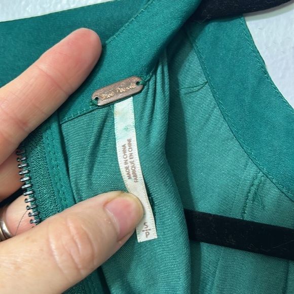 Free People Green Embroidered Slit Satin Maxi Fancy Dress Size Small - Picture 7 of 8